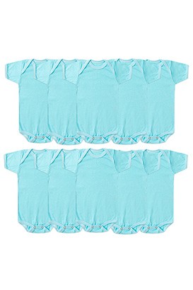 Kit Bebê (10 Peças) Body Meia Malha Turquesa Manga Curta (RN/P/M/G) - Bebê Fofuxo