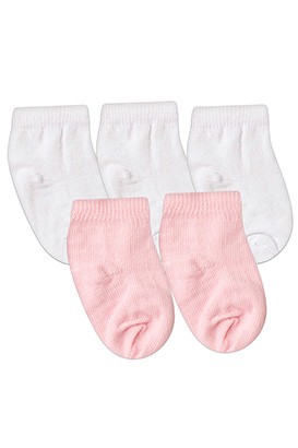 Kit Bebê (5 Pares) de Meia Branca e Rosa Lisa (14 a 15) - Bebê Fofuxo