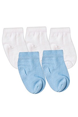 Kit Beb� (5 Pares) de Meia Branca e Azul Lisa (14 a 15) - Beb� Fofuxo