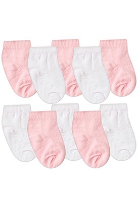 Kit Bebê (10 Pares) de Meia Branca e Rosa Lisa (14 a 15) - Bebê Fofuxo