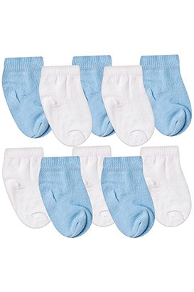 Kit Bebê (10 Pares) de Meia Branca e Azul Lisa (14 a 15) - Bebê Fofuxo