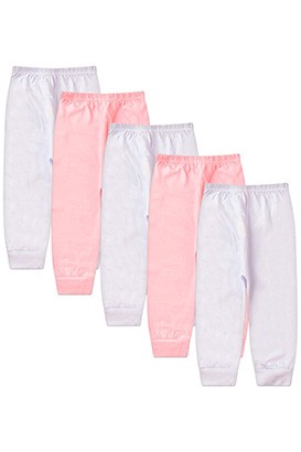 Kit Bebê (5 Peças) Mijão Meia Malha Branco e Rosa Sem Pé (RN/P/M/G) - Bebê Fofuxo