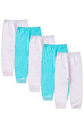 Kit Bebê (5 Peças) Mijão Meia Malha Branco e Turquesa Sem Pé (RN/P/M/G) - Bebê Fofuxo