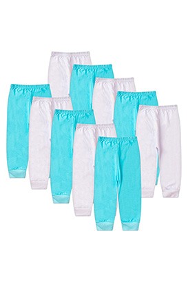 Kit Bebê (10 Peças) Mijão Meia Malha Branco e Turquesa Sem Pé (RN/P/M/G) - Bebê Fofuxo
