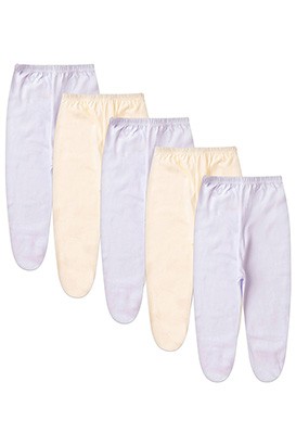 Kit Bebê (5 Peças) Mijão Meia Malha Branco e Creme Com Pé (RN/P/M/G) - Bebê Fofuxo
