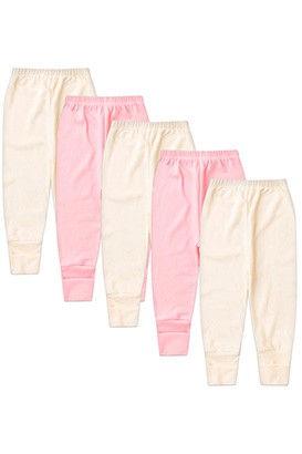 Kit Bebê (5 Peças) Mijão Canelado Creme e Rosa Vira Pé (RN/P/M/G) - Bebê Fofuxo