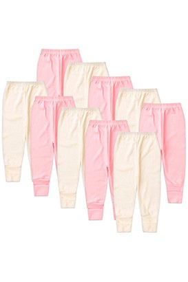 Kit Bebê (10 Peças) Mijão Canelado Creme e Rosa Vira Pé (RN/P/M/G) - Bebê Fofuxo