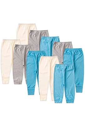 Kit Bebê (10 Peças) Mijão Canelado Creme, Azul e Mescla Vira Pé e sem Pé (RN/P/M/G) - Bebê Fofuxo