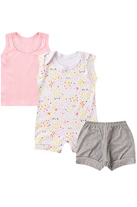 Kit Beb� (3 Pe�as) Banho de Sol Branco Nuvem, Camiseta Regata e Tapa Fralda (P/M/G) - Beb� Fofuxo