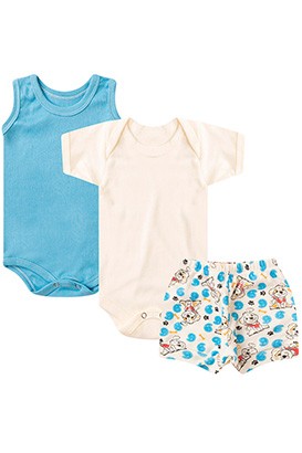 Kit Beb� (3 Pe�as) Body Regata, Body Manga Curta Creme e Tapa Fralda Doguinho (P/M/G) - Beb� Fofuxo