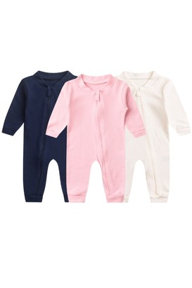 Kit 3 Macac�es de Beb� Minimalista Azul Marinho, Rosa e Off White (RN/P/M/G/1) - Beb� Fofuxo
