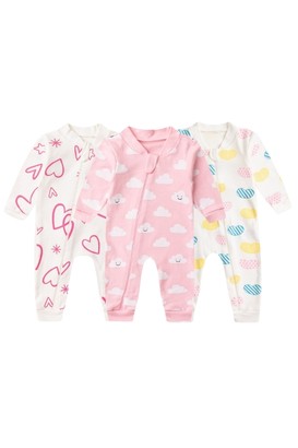 Kit 3 Macac�es de Beb� Estampas Minimalistas Cora��es, Nuvens (RN/P/M/G) - Beb� Fofuxo
