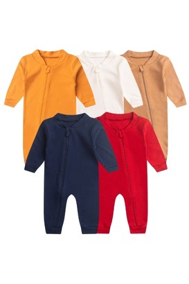 Kit 5 Macac�es de Beb� Com Z�per Minimalistas � Coloridos e Neutros (RN/P/M/G/1) - Beb� Fofuxo