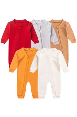 Kit 5 Macac�es de Beb� Com Z�per Coloridos � Neutros e Vibrantes (RN/P/M/G/1) - Beb� Fofuxo