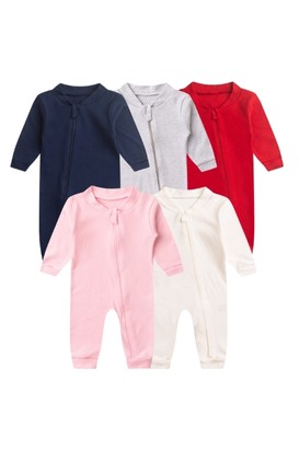 Kit 5 Macacões de Bebê Com Zíper Minimalistas – Rosa, Azul e Neutros (RN/P/M/G/1) - Bebê Fofuxo