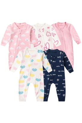 Kit 5 Macacões de Bebê Com Zíper Minimalistas Encanto do Amor (RN/P/M/G) - Bebê Fofuxo