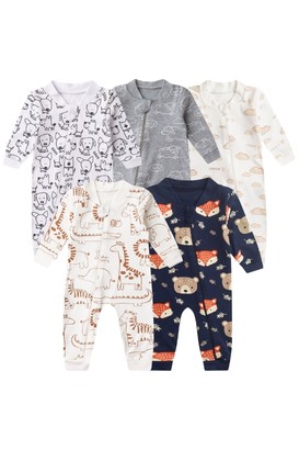 Kit 5 Macac�es de Beb� Minimalistas Amiguinhos da Floresta (RN/P/M/G) � Beb� Fofuxo