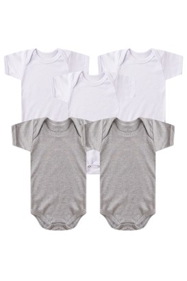 Kit Bebê (5 Peças) Body Canelado Branco e Mescla Manga Curta (PREMATURO) - Bebê Fofuxo