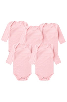 Kit Beb� (5 Pe�as) Body Canelado Rosa Manga Longa (PREMATURO) - Beb� Fofuxo