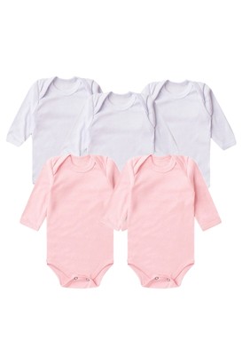 Kit Bebê (5 Peças) Body Canelado Branco e Rosa Manga Longa (PREMATURO) - Bebê Fofuxo