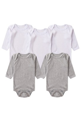 Kit Bebê (5 Peças) Body Canelado Branco e Mescla Manga Longa (PREMATURO) - Bebê Fofuxo