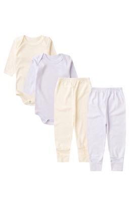 Kit Bebê (4 Peças) Body Mijão Canelado Branco e Creme (PREMATURO) - Bebê Fofuxo