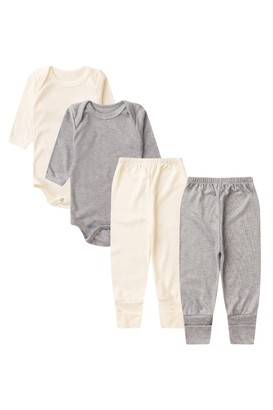 Kit Bebê (4 Peças) Body Mijão Canelado Mescla e Creme (PREMATURO) - Bebê Fofuxo