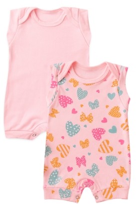 Kit 2 Banhos de Sol Beb� Rosa Cora��es e Rosa (P/M/G) - Beb� Fofuxo