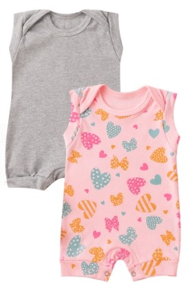 Kit 2 Banhos de Sol Beb� Rosa Cora��es e Mescla (P/M/G) - Beb� Fofuxo