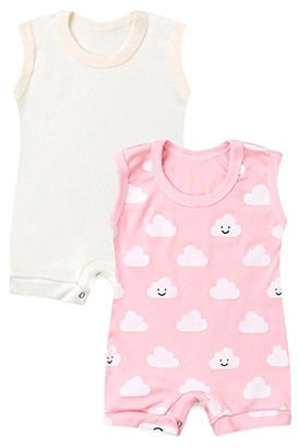 Kit 2 Banhos de Sol Beb� Rosa Nuvem e Off White (P/M/G) - Beb� Fofuxo