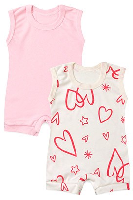 Kit 2 Banhos de Sol Bebê Off White Corações e Rosa (P/M/G) - Bebê Fofuxo
